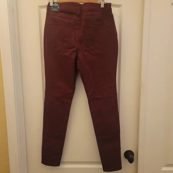 NWT jeans Hollister classic stretch high rise bodycon maroon burgundy denim 7 - Picture 3 of 6